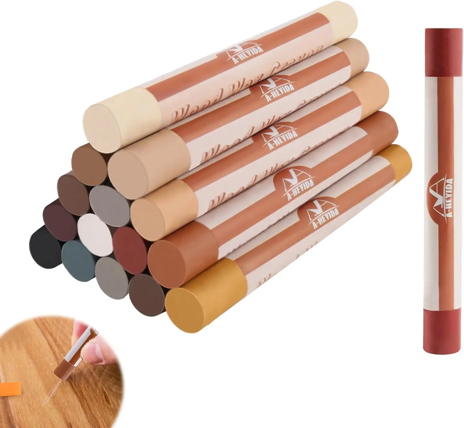 A-HEYIDA 16-Color Wood Repair Wax Sticks - Scratch & Crack Filler for Floors, Cabinets, Laminate & Hardwood Decorative Interior