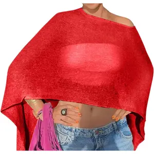 Drop Shoulder Sheer Crochet Vacation Outfits Poncho Sweater Top Summer Beach Cover Up
