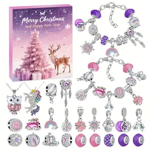 Christmas Advent Calendar Necklace Gift Box, Jewelry Gifts, 24-Day Countdown with Metal Charms, Classic Holiday Design, Perfect for Christmas & Easter