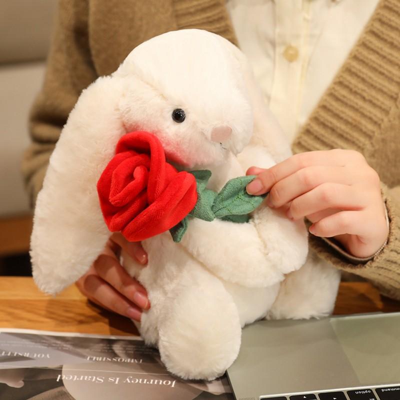 31cm Valentine's Day Bonnie Rabbit Plush Toy, Holding Heart Rose Cake, Soft Handfeel, Perfect Gift for Girlfriend, Easter and Proposal