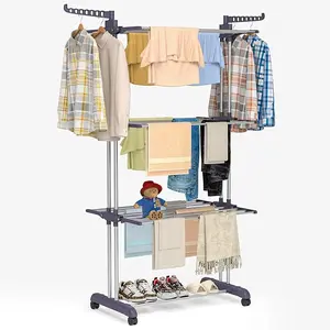 Collapsible Rolling Clothes Drying Rack with Dual Side Wings Laundry Dryer Stand Hanger Rail for Home-2534 weight
