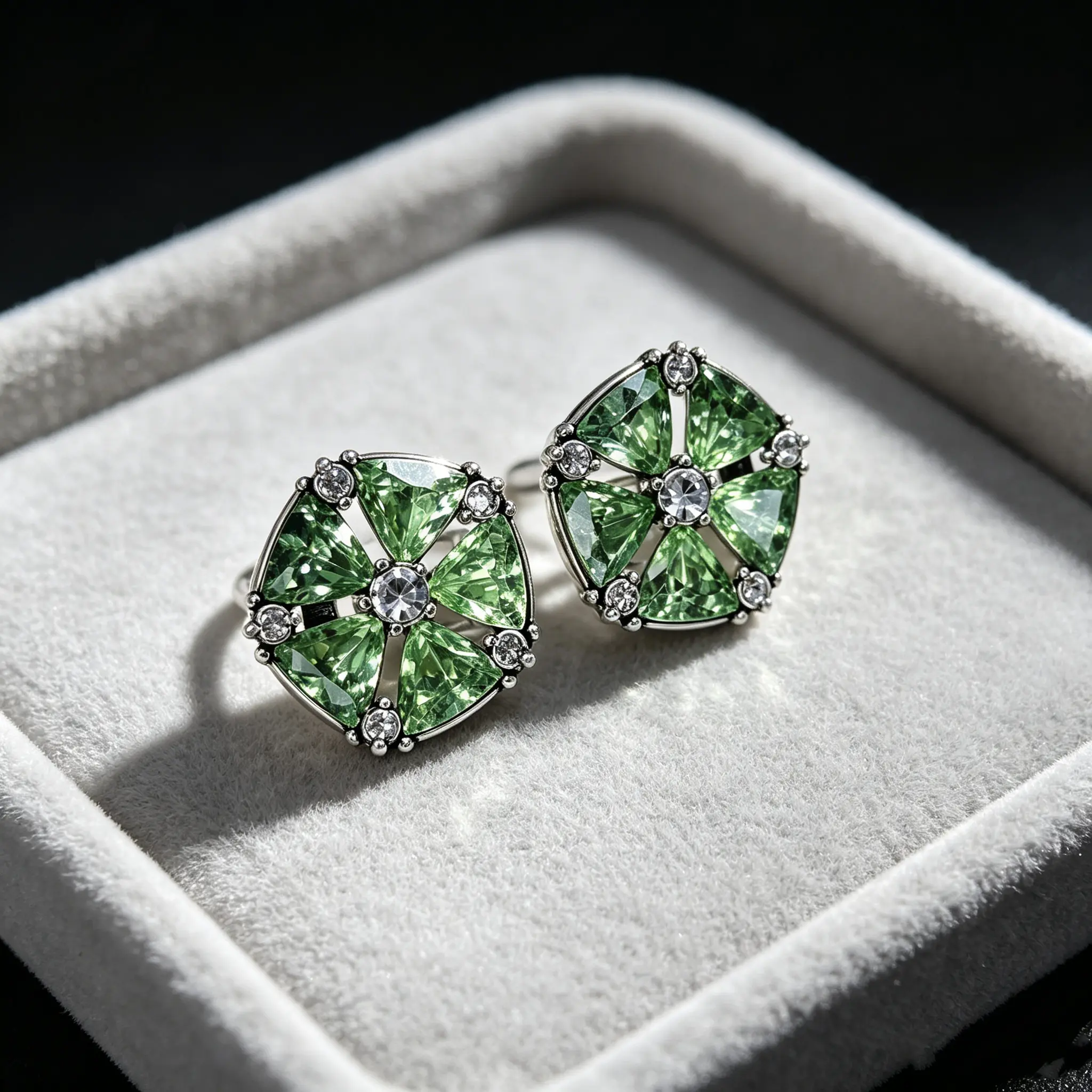 Green Geometric Ear Stud Earrings - Hypoallergenic Stud Insert Earrings, Sensitive Ears Solutions Fashion Jewelry with Gift Box