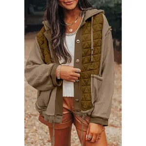 Jungle Green Quilted Patchwork Hooded Jacket