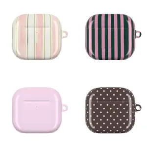 Preppy Pastel AirPods Case for AirPods 1 2 3 4, AirPods Pro 1 2 3, Striped Polka Dot Aesthetic Earbuds Cover, Cute Patterned Protective Case
