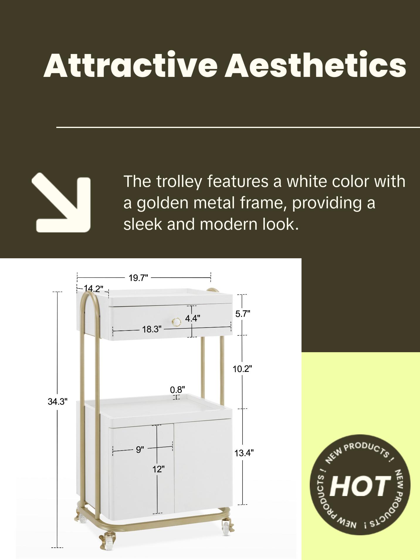 BarberPub Salon SPA Rolling Trolley, Barber Storage Cart for Storing Cosmetics 2074