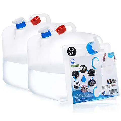 2-Pack 5.3 Gal BPA-Free Collapsible Water Container with Spigot, Space-Saving Foldable Water Jug for Camping & Emergency Preparedness, Sports & Outdoor Essential toolupgrade