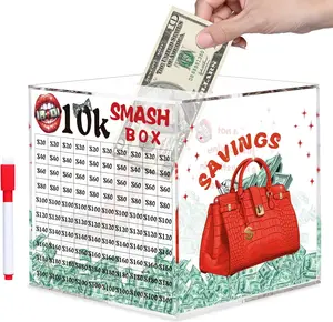 10k Smash Box for , Large Piggy  for Adults 10000 Savings Challenge Box,  Saving Box for , Big Unbreakable Clear   Saver  Break to Open