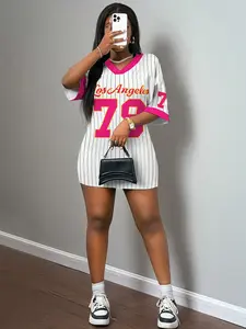 Slaydiva 2025 Spring & Summer Casual Minimalist "Los Angeles" Numeric 79 Printed Jersey Dress, Mini Length, Suitable For Summer