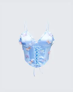 Faelina Blue Satin Butterfly Corset