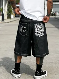 Men's New Spring Summer Casual Embroidered Washed Jeans Shorts, Versatile Denim Mid-Length Pants, Comfortable and Stylish