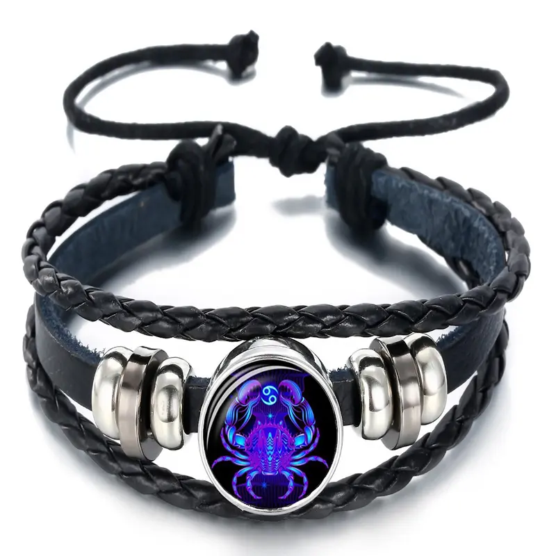 Twelve Zodiac Bracelets, Leather Zodiac Bracelet, Astrology Enthusiast Fashion Accessories, Unique Birthday & Special Occasion Gift Ideas, Luminous Bracelets