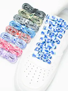 8mm Camouflage Asymmetric Sneaker Shoelaces Set, Silver Color Cloud Pattern, Trendy Creative Shoe Laces, Fashion Accessories