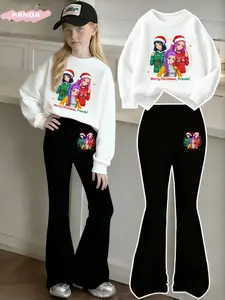 K-Pop Hunter Girl Group 2-Piece Set, Rumi Mira Zoey Letter Print, Casual Sweatshirt & Fashion Bell Bottoms, Soft Fabric, Ages 3+