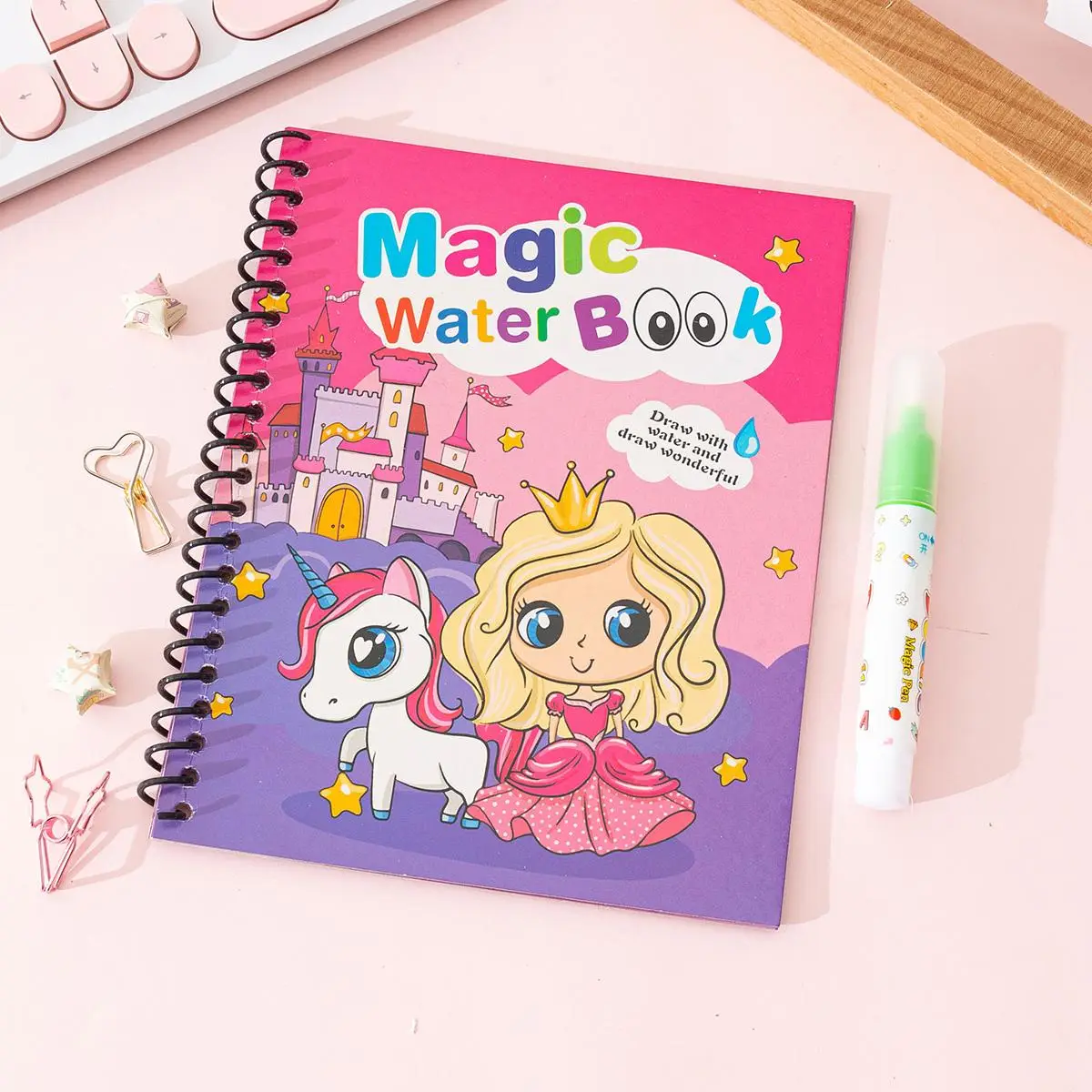 Cartoon Graphic Magic Water Book with Random Color Pen, Magic Water Drawing Painting Book for Kids, Art Supplies for Students