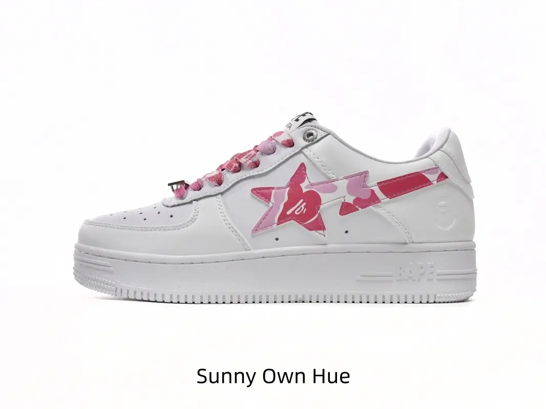 Pink Camo Heart Lightning Star Low Top Fashion Trainers White Anti Slip Rubber Outsole #SkateShoes #StreetSneakers #PinkKicks