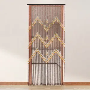 Hand Made Wooden Beaded Curtain Chinese Style Bamboo Cotton Thread Decorative Door Window Hanging Privacy Decor for Living Room Bedroom Patio