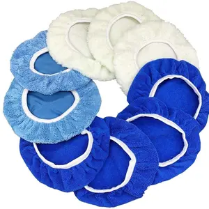9 to 10 Inches 9Pcs Buffer Waxers Bonnet Set Polishing Pads For Car Wax Cover Kit-4 Microfiber, 3 Coral Fleece, 2 Woolen, for Orbital Buffer Polisher