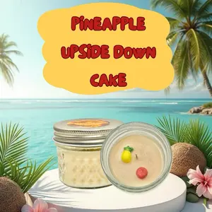 4oz Pineapple Upside Down Cake Candle-A mouthwatering mix of sweet pineapple, vanilla cake, and buttery brown sugar.