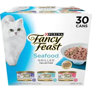 Purina Fancy Feast Grilled Wet Cat Food Seafood Collection in Wet Cat Food Variety Pack - (Pack of 30) 3 oz. Cans