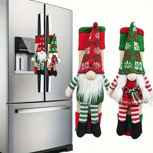 Christmas Refrigerator Handle Covers Set, Funny Santa Claus Design, Perfect Gift for Elderly & Short People, Home Decorations, Refrigerator Accessories