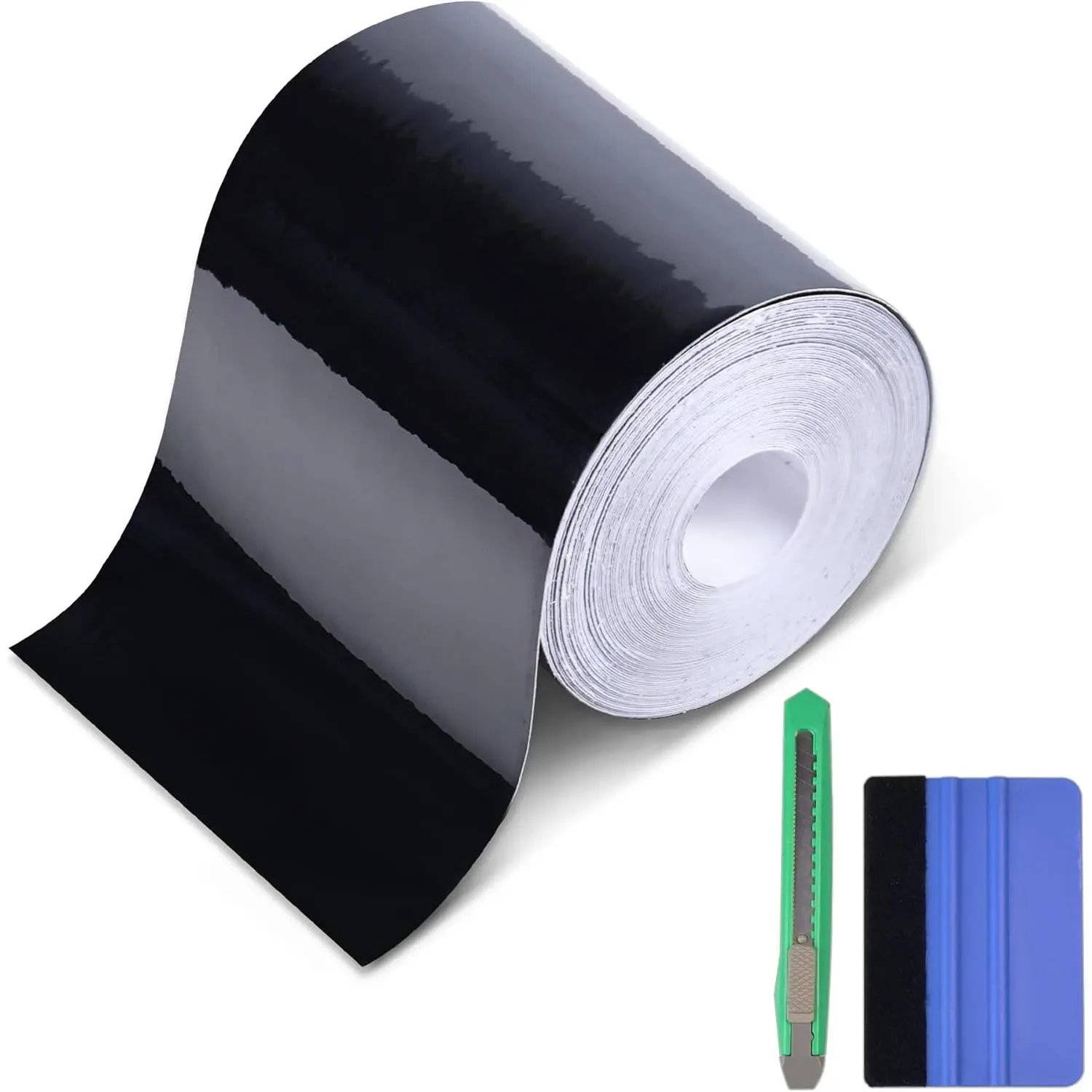 High Gloss Black Vinyl Wrap Tape, 3 Inch x 30ft Self-Adhesive Universal Chrome Black Detailing Tape with Tool, Anti-Scratch Sticker for Door Sill Window Trim Edge Guard Protective