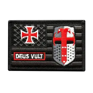 Deus Vult USA Flag Christian Templar Knight in God Wills Patch(Hook-MTB36)