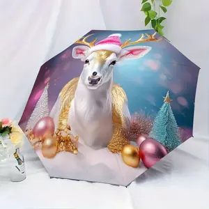 Auto Open Close Umbrella, Christmas Deer Design, 8 Ribs Strong Structure, Portable Travel Umbrella, Women's Party Daily Use, Outdoor Accessory