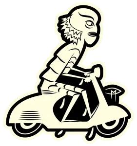 Creature On A Vespa GLOW IN THE DARK Sticker Large 5"