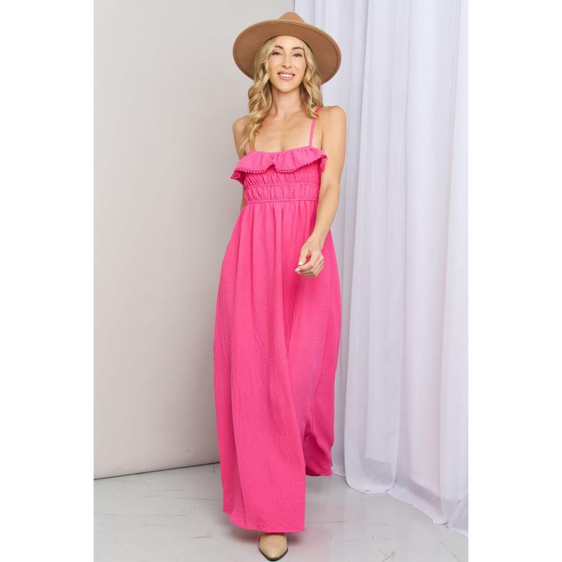 White Birch What In Carnation Full Size Shirred Sleeveless Dress