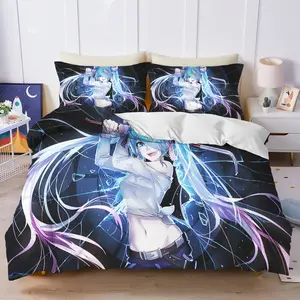 Hatsune Miku bedding set, cartoon character theme, super soft all-season bedding with zipper closure, luxurious bedroom decor suitable for double, full size, queen, and king sizes, bed sheet sets