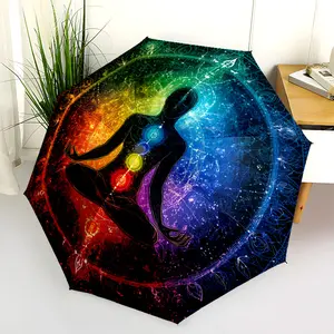 1 PC Automatic Folding Umbrella - Chakra Meditation Circle Pattern, Portable & Foldable Design with 8 Ribs, Merry Christmas Pattern,Casual Outdoor Accessory Halloween and Christmas Birthday Gifts. C00102
