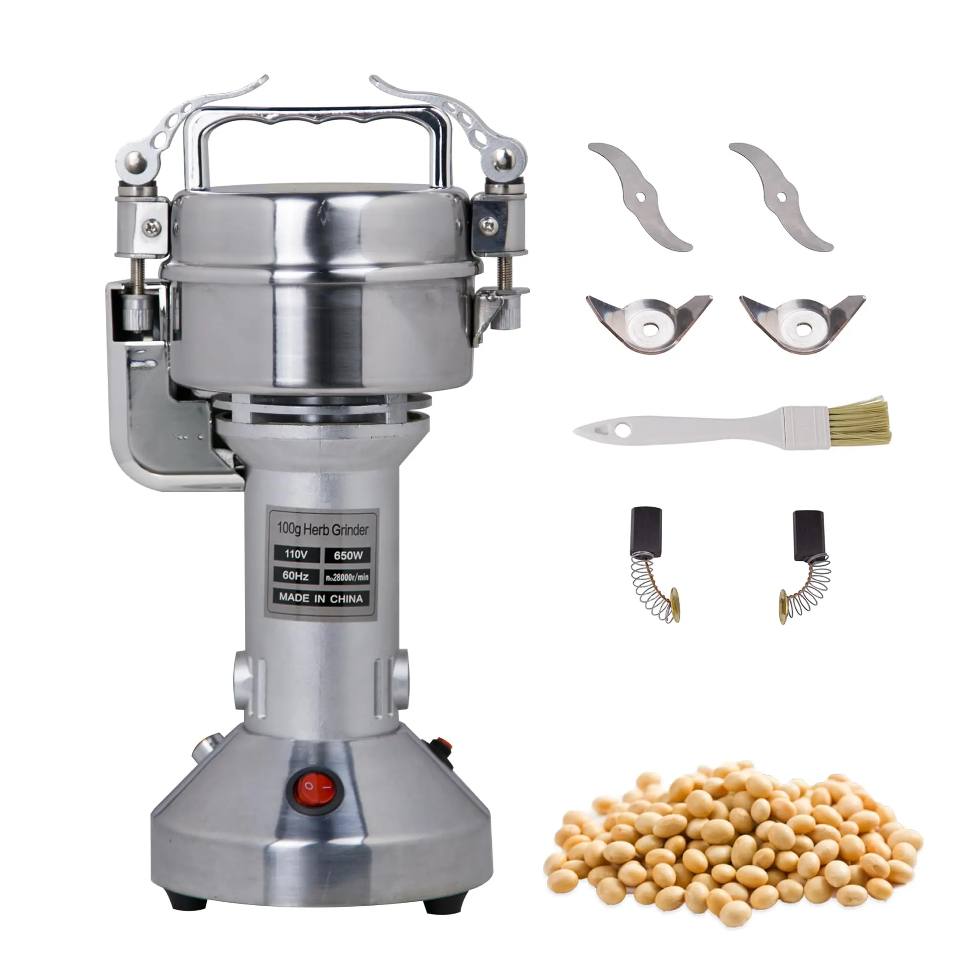 Hakka 650W High-Speed Stainless Steel Electric Grain Mill - 100g Capacity Rice Milling Machine with 28000 rpm Rotating Blades, Compact for Seeds, Nuts, Restaurants, 28,000 Rpm