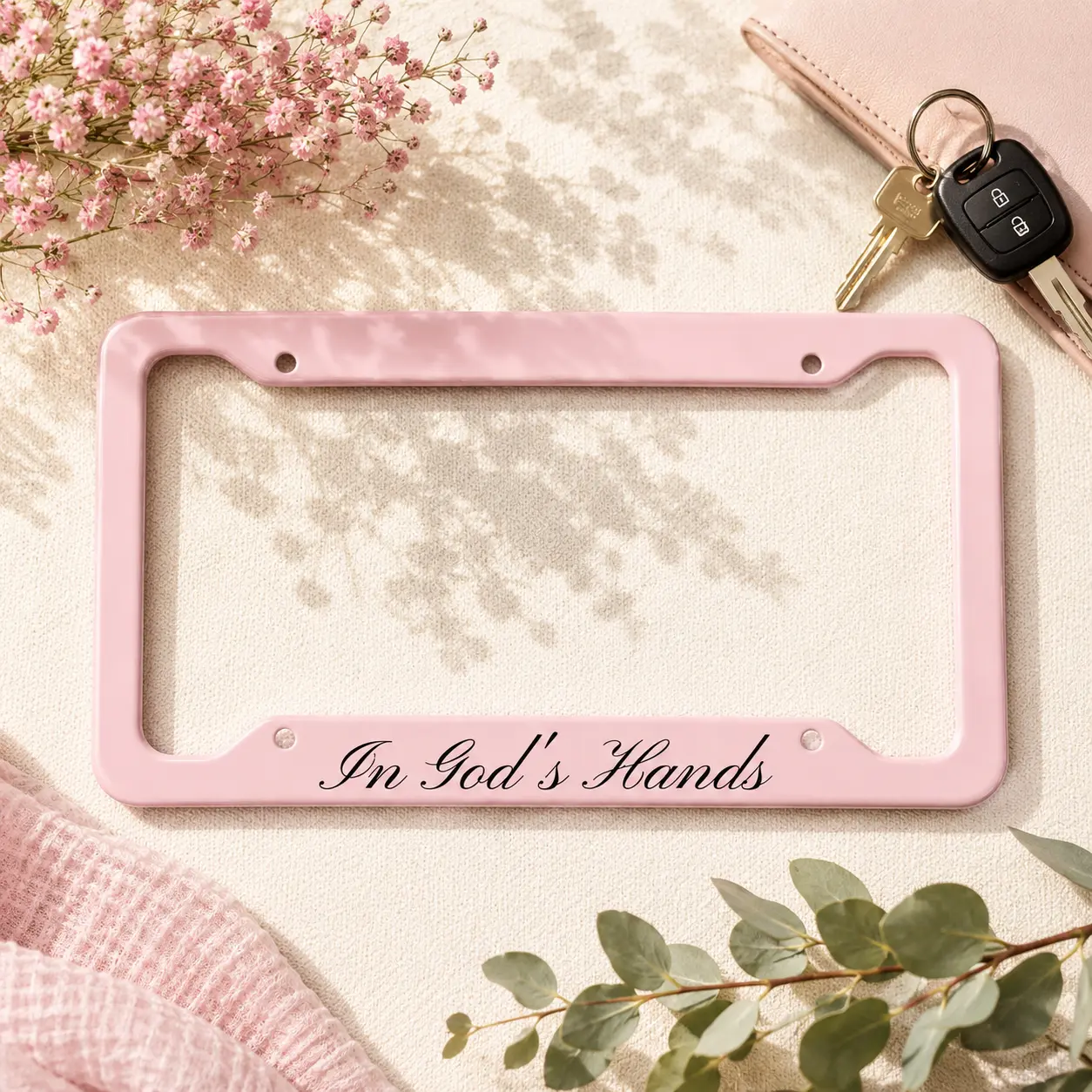 In God's Hands License Plate Frame, Christian Faith Car Frame, Religious Auto Accessory, Inspirational Gift for Women Men