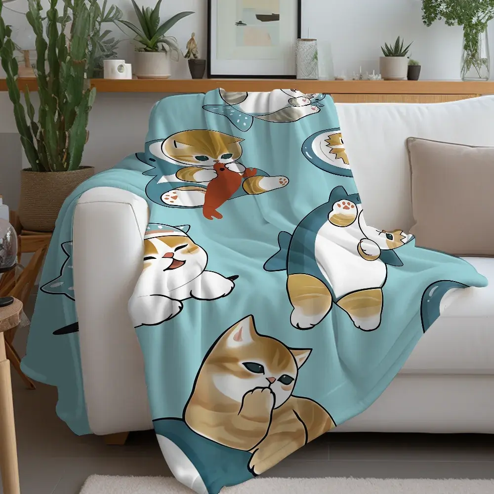 Kawaii Cartoon M-Mofusand C-Cat Blanket, Warm and Soft Throw for Bedroom, Sofa & Travel (Textiles & Soft Furnishings, Bedding & Linens), Cartoon Blankets, Kawaii Cartoon Blankets