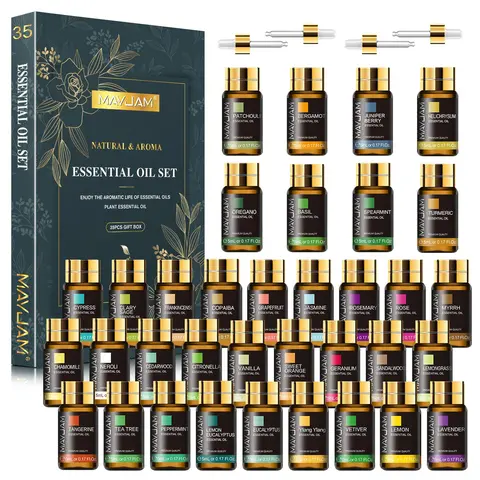 Natural Lavender Essential Oil Set, Lavender Scented, 35pcs/set Therapeutic Aromatherapy Essential Oil Diffuser Oils for Diffuser Humidifier Massage Soap Candle Making, Home Fragrance for Diffusers, Living Room Bedroom Wellness, Floral Fruity Scent