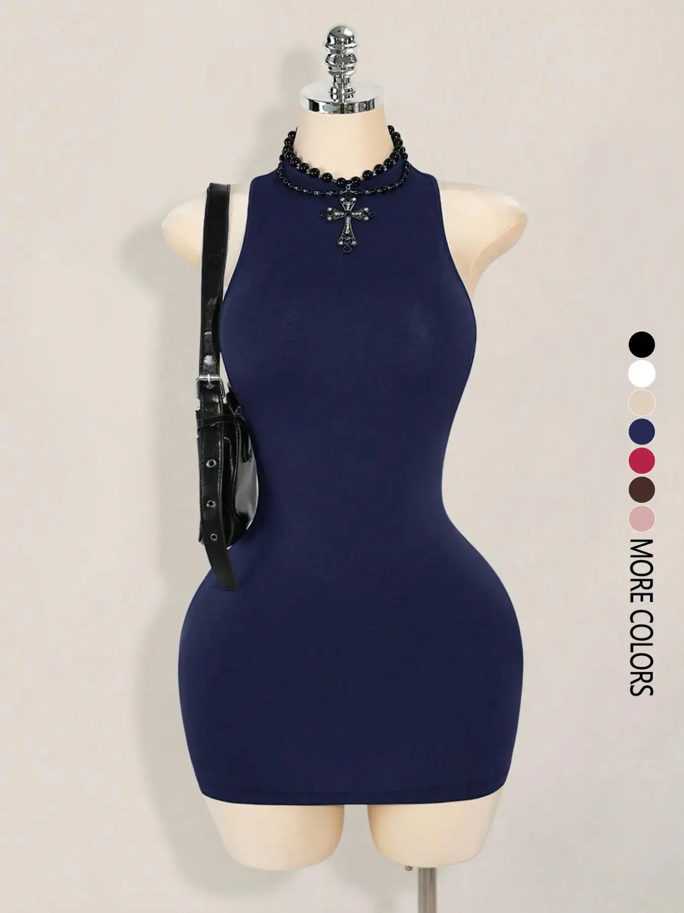 Women's solid color cross-back sleeveless sexy casual Fitted summer mini dress