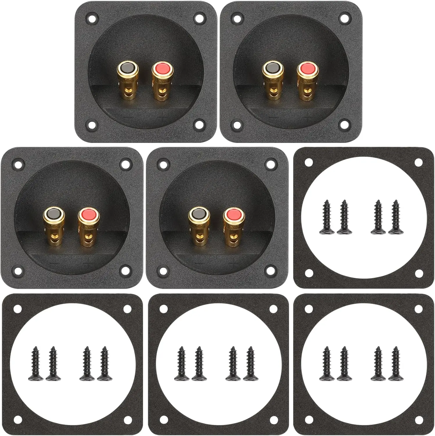 3.1 Inch Square Push Spring Speaker Box Terminal Cup,2-Way Speaker Terminal Cup with  Plated Binding Posts,Bare Wire Connection,4 Pack