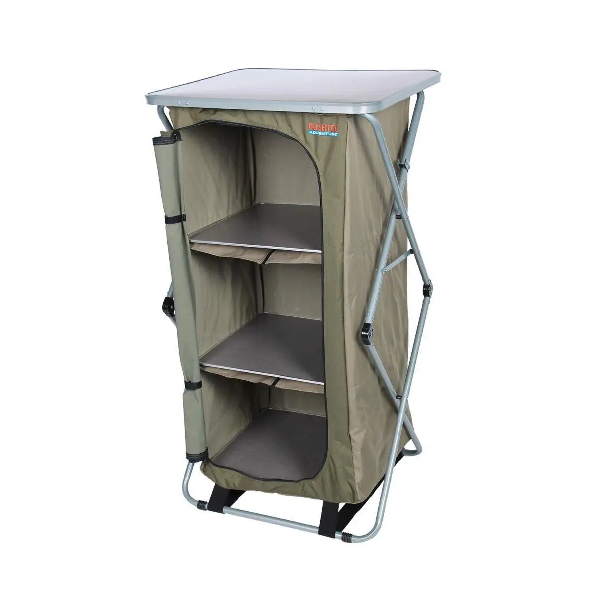 212 MAIN Sierra 4-Shelf Convertible Camp Cupboard and Camping Table, 600D Polyester Outdoor Storage Organizer with Powder Coated Steel Frame, Foldable with Carry Bag