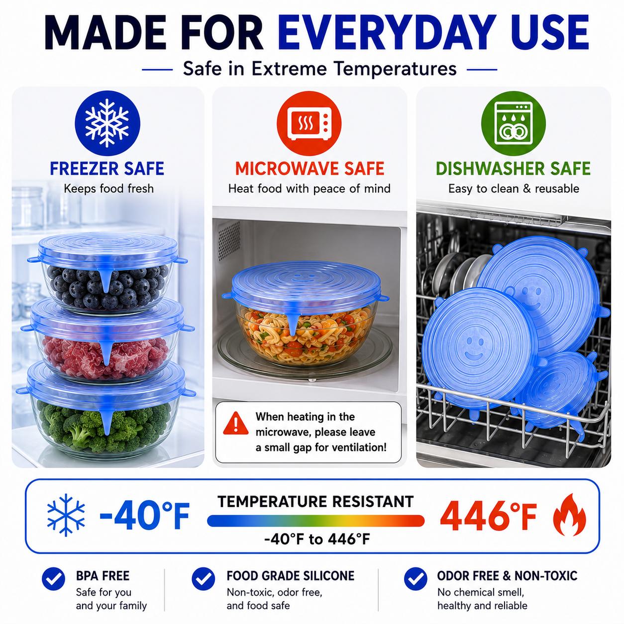6 Pack Silicone Stretch Lids (2.6", 3.7", 4.3", 5.5", 6.3", 7.7"), Reusable Food Grade Silicone Covers for Bowls, Pots, Cups & Fruits, BPA Free 6 Pack Silicone Stretch Lids (2.6", 3.7", 4.3", 5.5", 6.3", 7.7"), Reusable Food Grade Silicone Covers for Bowls, Pots, Cups & Fruits, BPA Free