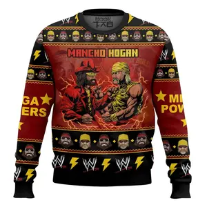 MANCHO HOGAN Macho Man and Hulk Hogan Ugly Sweater Retro Trendy Ugly Sweater, Sweater Lover Gift For Dad Gift For Mom Outfit For Family Holiday