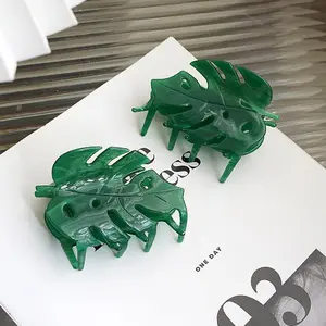 URRYKID Monstera Deliciosa Green Back Head Barrettes High Sense Shark Clip Acetic Acid Hair Claw Headdress