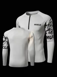 American Style Quick-Dry Half-Zip Long Sleeve Tight-Fit Muscle Show Exercise T-Shirt, Minimalist Compression Tops, Fitness Running Clothes for Men and Women Quick Dry Activewear