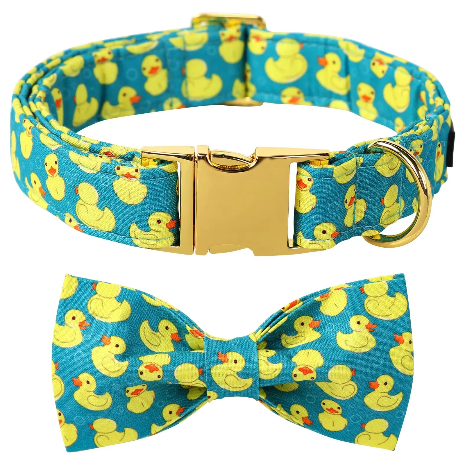Maca Bates Adjustable Bowtie/Flower tie Dog Collar -Yellow Duck Style - Suitable for All Sizes