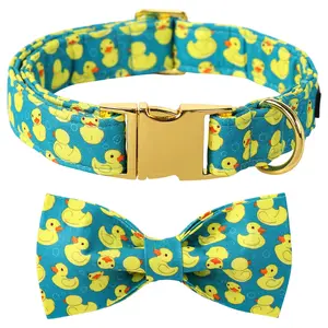 Maca Bates Adjustable Bowtie/Flower tie Dog Collar -Yellow Duck Style - Suitable for All Sizes