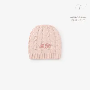 Pale Pink Horseshoe Cable Knit Baby Hat