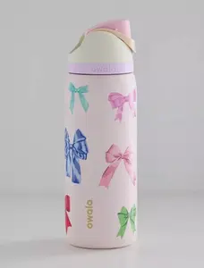 Owala FreeSip 32 oz Large-Capacity Portable Insulated Cup with Colorful Rainbow Bow - New Vacuum Design Drinkware Flask for Camping, Travel, Office; Birthday Gift, Flasks