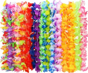 24PCS Hawaiian Leis Party Necklaces, Colorful Tropical Flower Garlands for Luau Party, Hula Dance, Beach Pool Party Decorations & Summer Party Favors