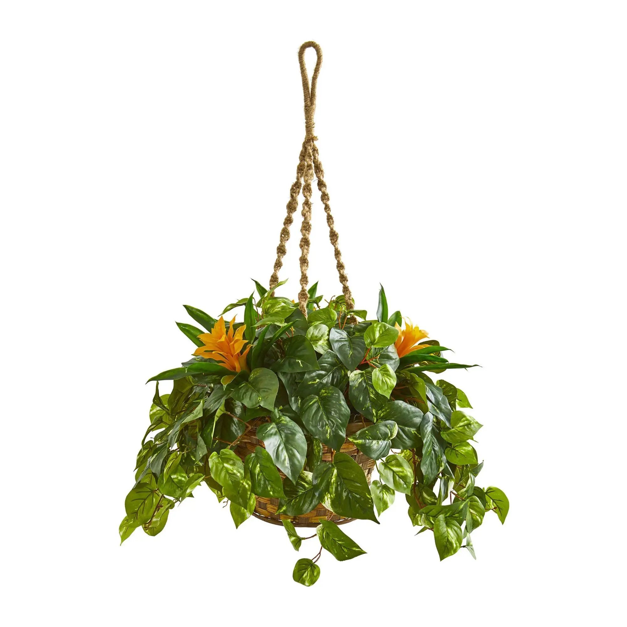 31in.  Bromeliad & Pothos Artificial Plant in Hanging Basket