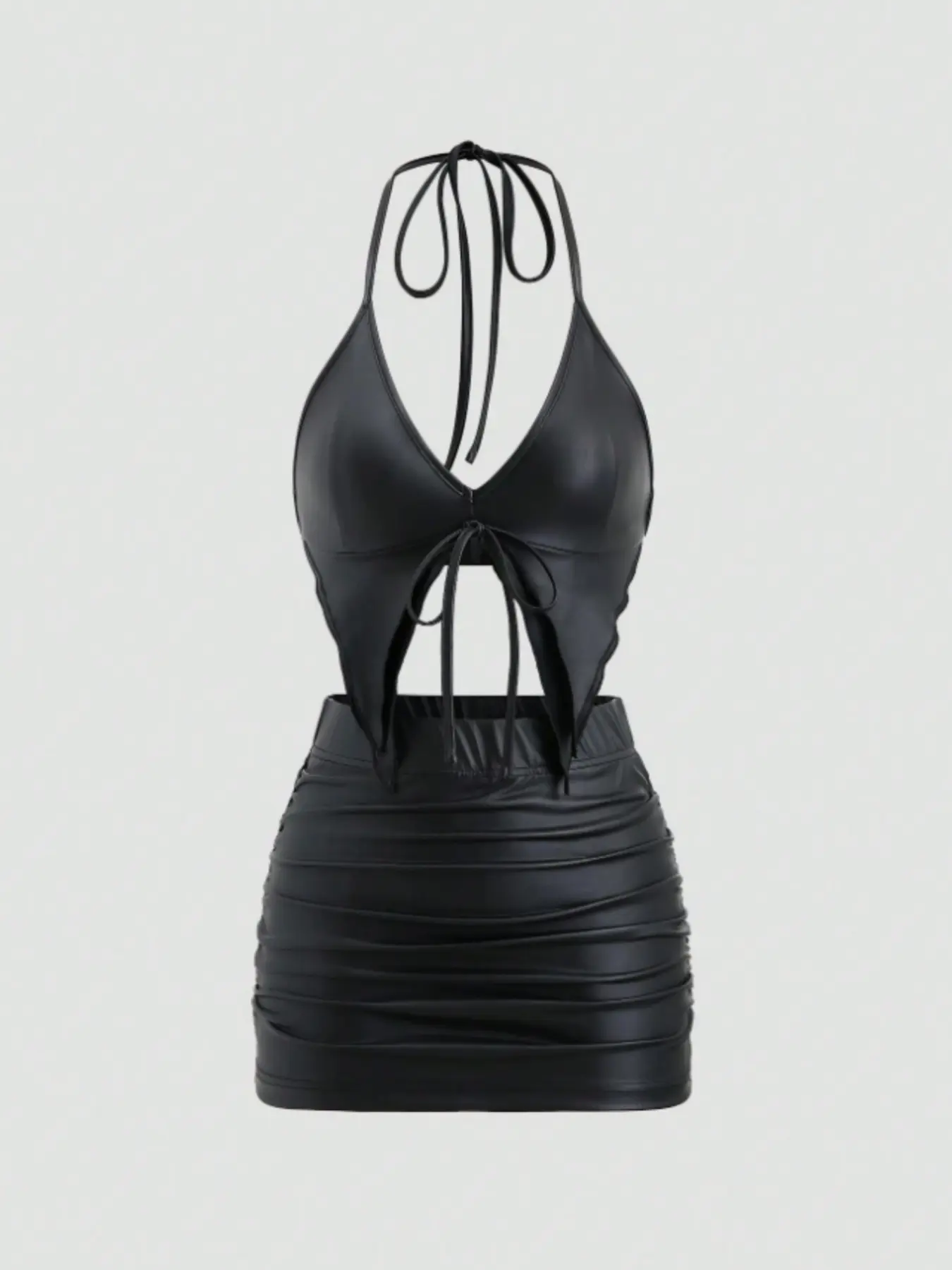 Fashionable and sexy PU fabric women's adjustable tie-up camisole and skirt set