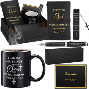 Shellwei 6 Pcs Christian Gift for Men 11 oz Mug Leather Notebook Religious Metal Bookmark Christian Pen with Box and 1 Refills Greeting Card Birthday Box Father's Day Gifts for Dad Husband Grandpa